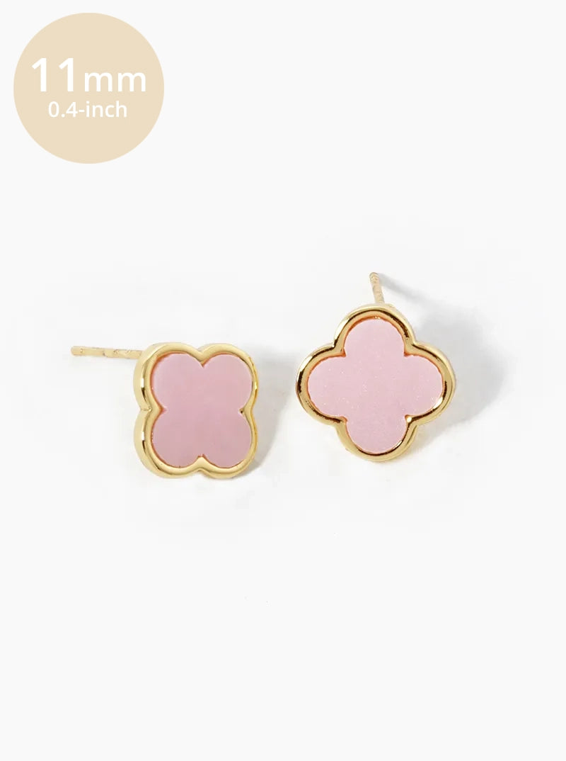 18K Gold Dipped 11mm Semi-Precious Quatrefoil 925 Sterling Sliver Post Stud Earrings