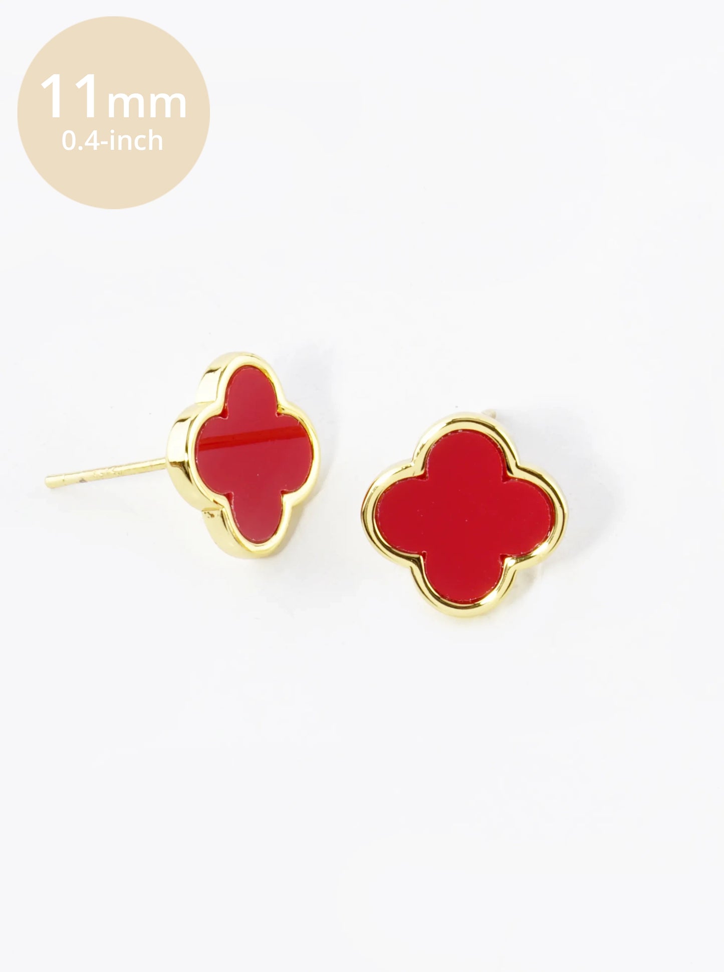 18K Gold Dipped 11mm Semi-Precious Quatrefoil 925 Sterling Sliver Post Stud Earrings