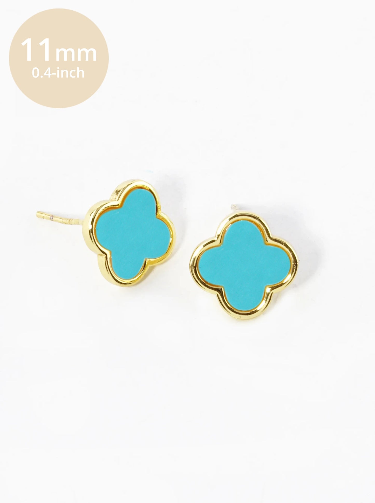 18K Gold Dipped 11mm Semi-Precious Quatrefoil 925 Sterling Sliver Post Stud Earrings