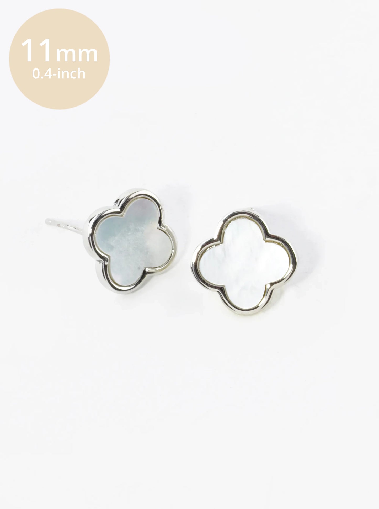 18K Gold Dipped 11mm Semi-Precious Quatrefoil 925 Sterling Sliver Post Stud Earrings