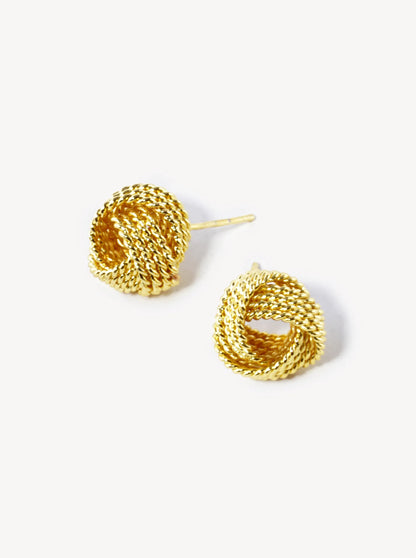 18K Gold Dipped 11mm Textured Brass Love Knot Stud Earrings
