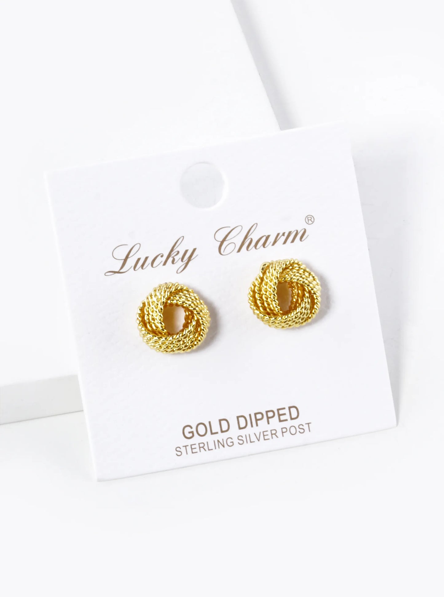 18K Gold Dipped 11mm Textured Brass Love Knot Stud Earrings