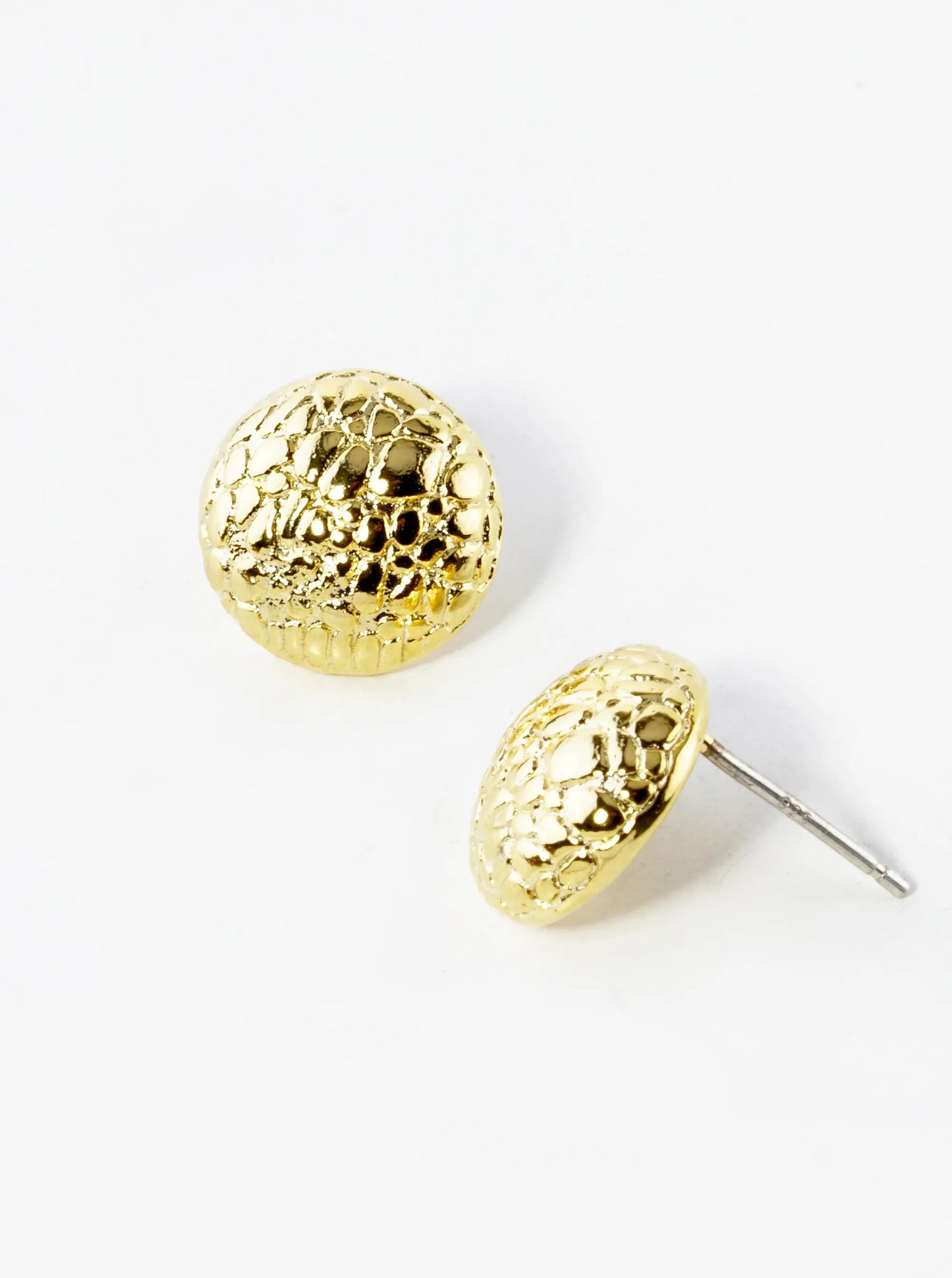 18K Gold Dipped 12mm Animal Pattern Textured Button Stud Earrings