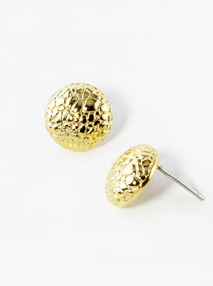 18K Gold Dipped 12mm Animal Pattern Textured Button Stud Earrings