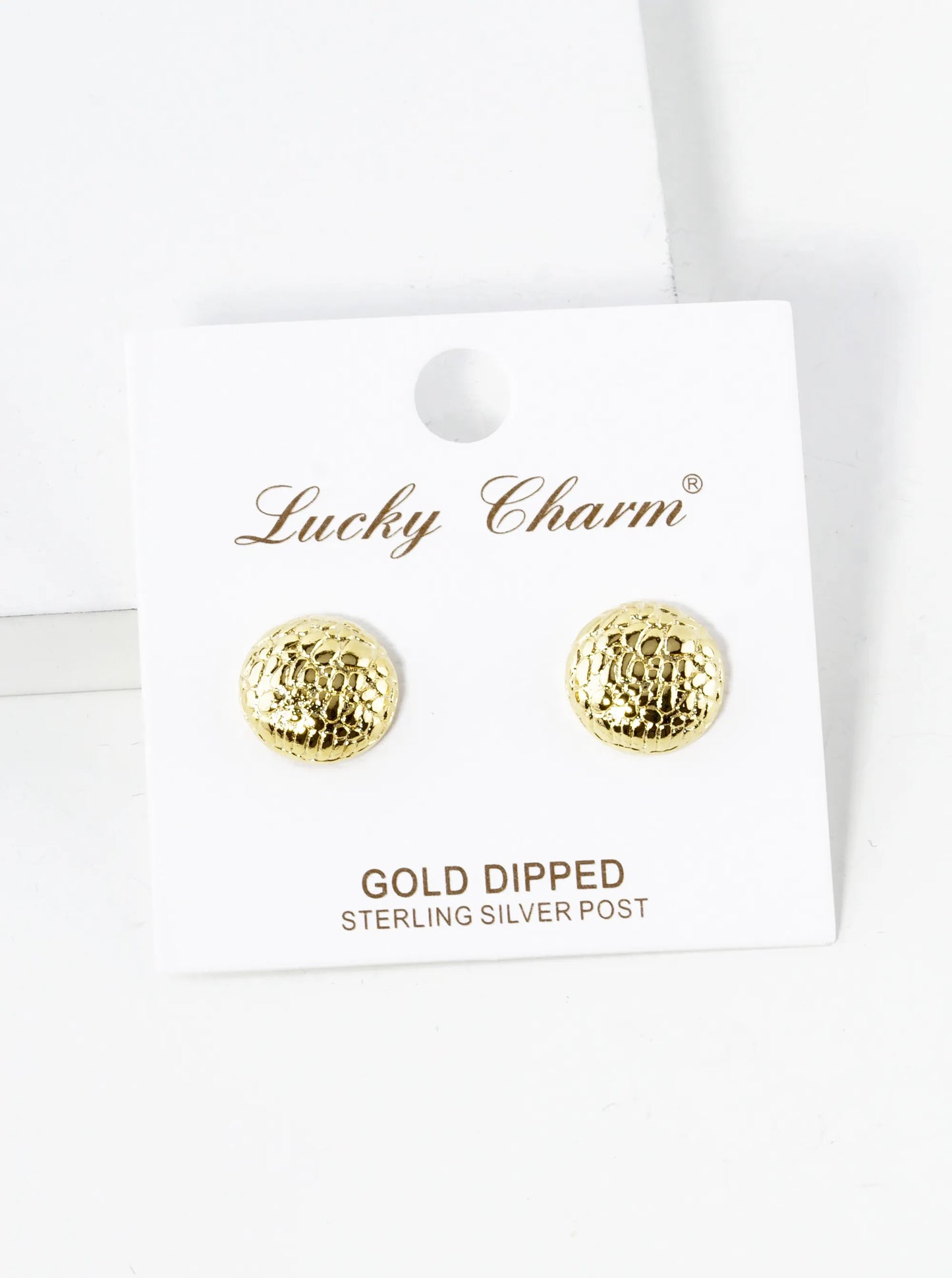 18K Gold Dipped 12mm Animal Pattern Textured Button Stud Earrings