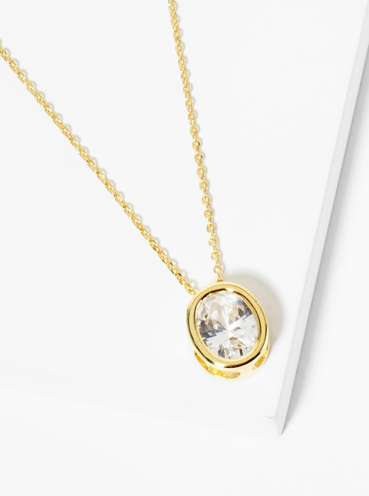 18K Gold Dipped 12mm Bezel Set CZ Oval Pendant Necklace