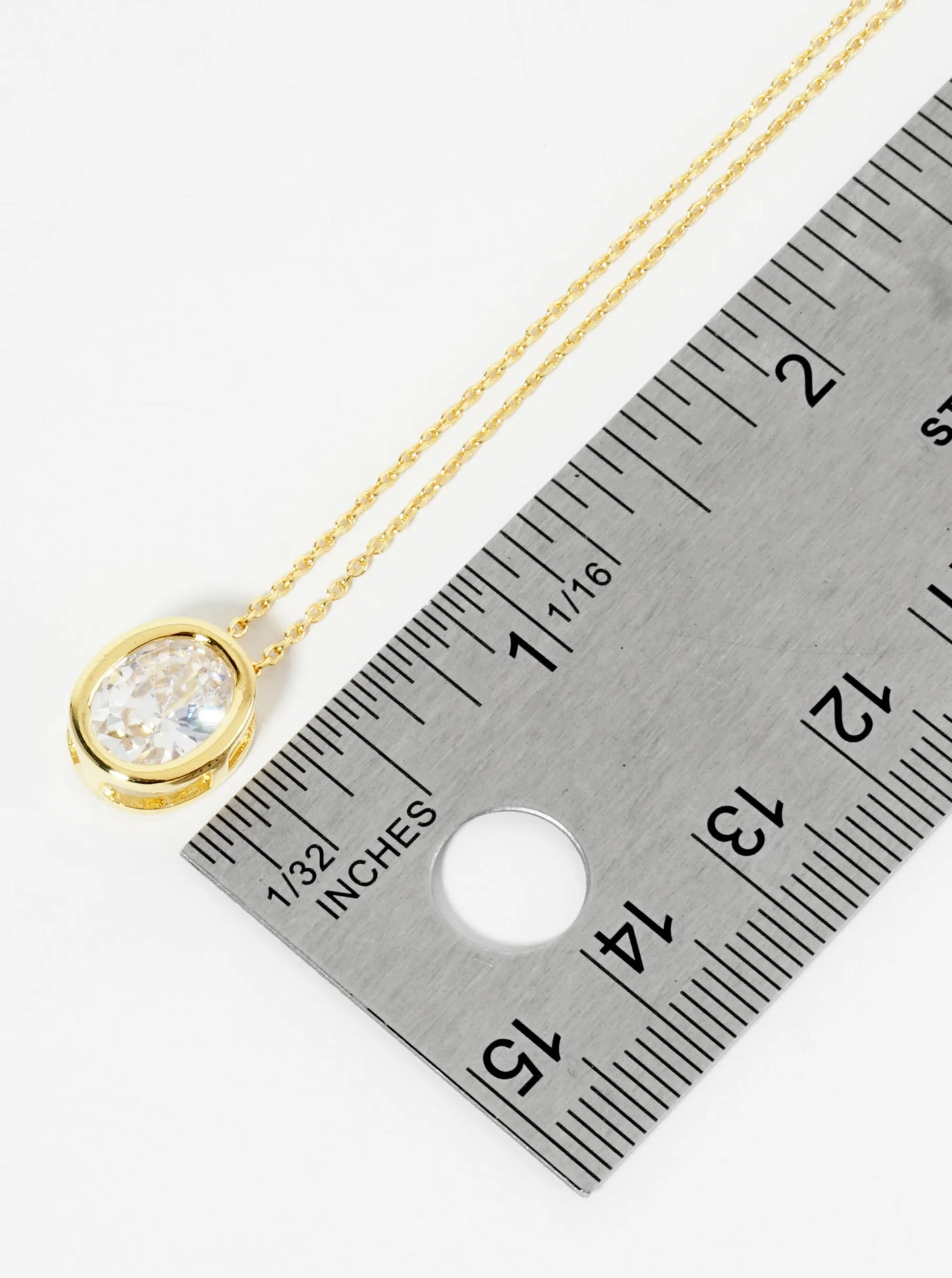 18K Gold Dipped 12mm Bezel Set CZ Oval Pendant Necklace