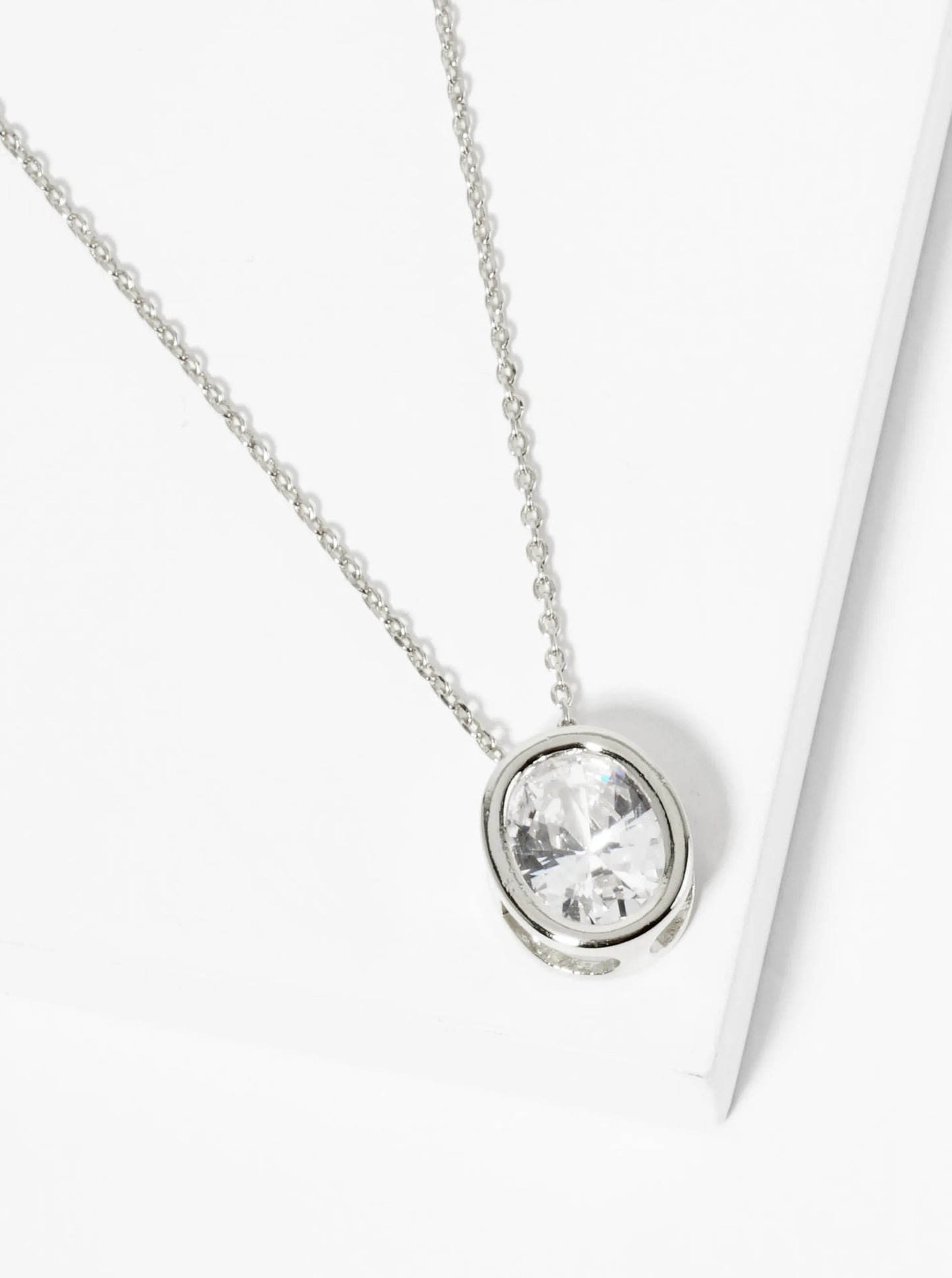 18K Gold Dipped 12mm Bezel Set CZ Oval Pendant Necklace