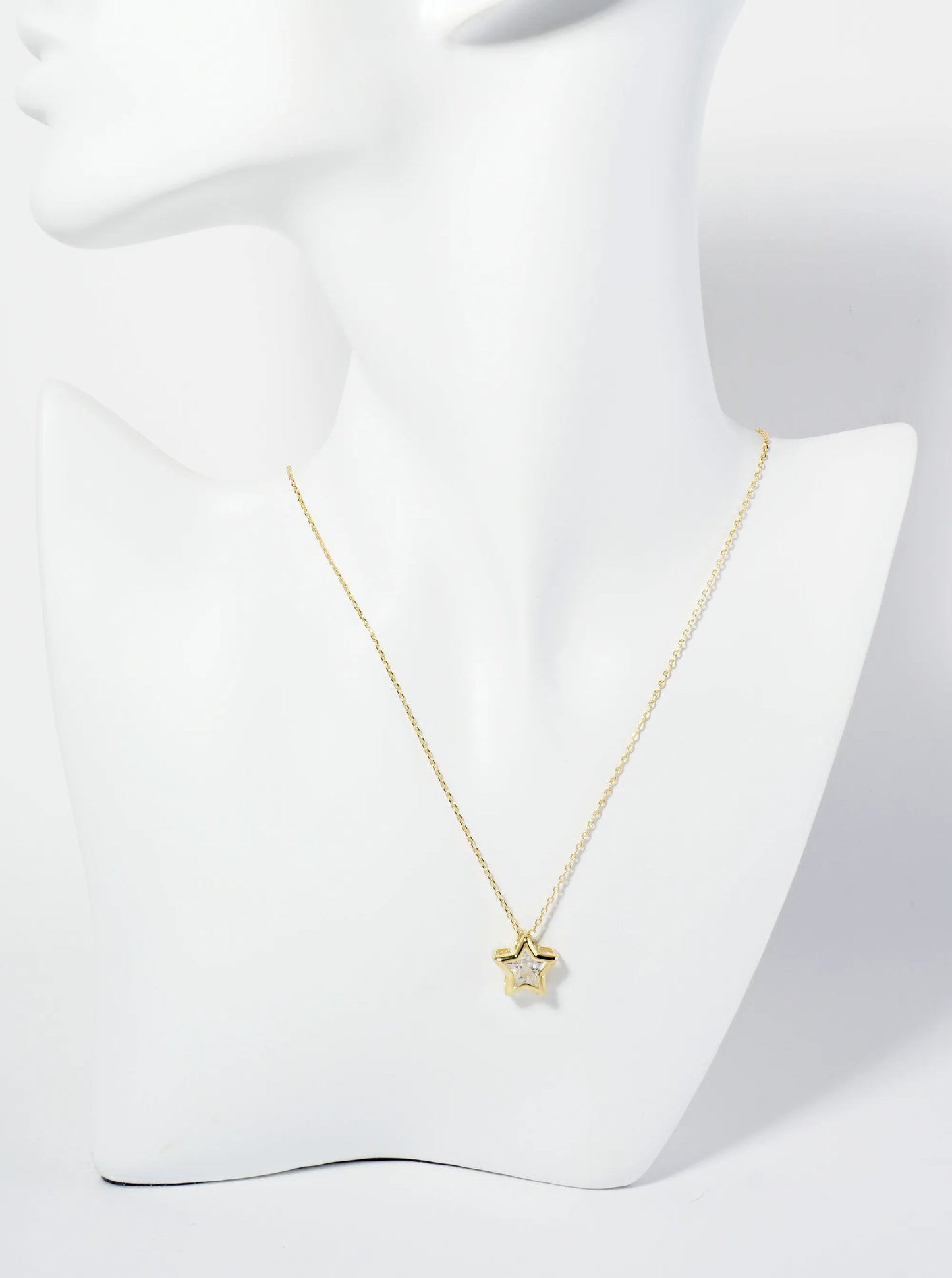 18K Gold Dipped 12mm Bezel Set CZ Star Pendant Necklace