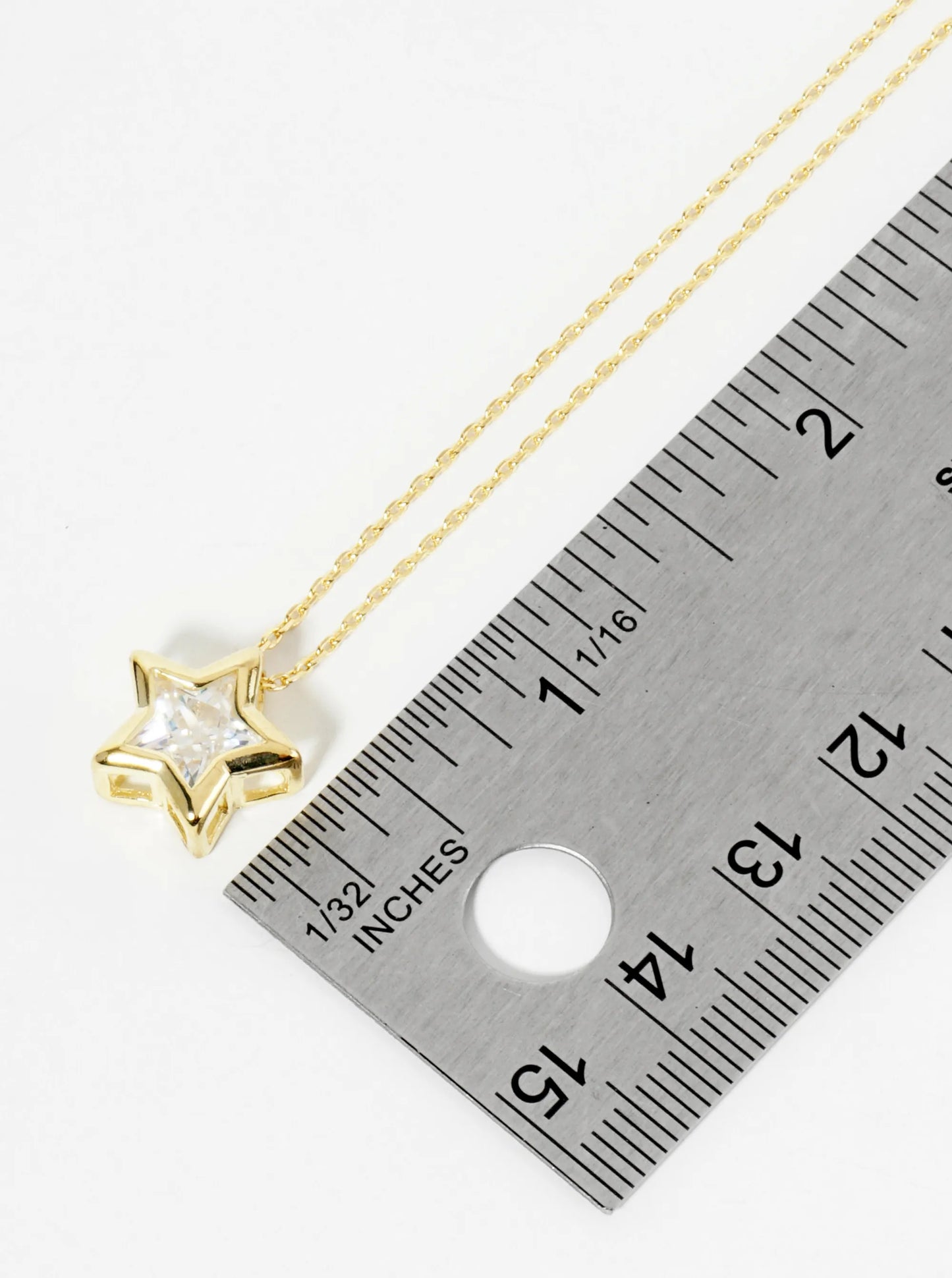 18K Gold Dipped 12mm Bezel Set CZ Star Pendant Necklace