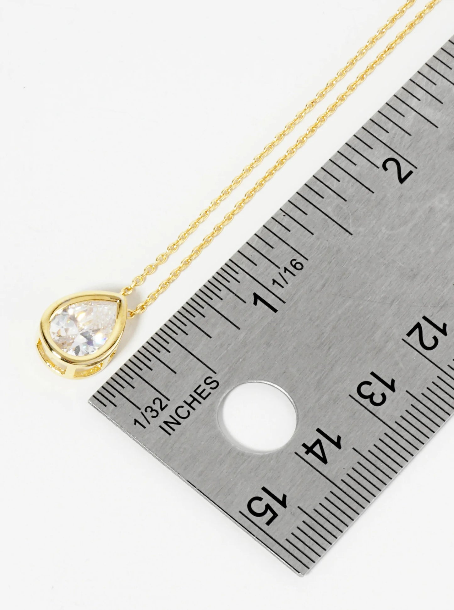 18K Gold Dipped 12mm Bezel Set CZ Teardrop Pendant Necklace