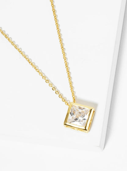 18K Gold Dipped 12mm Bezel Set Rhombus CZ Pendant Necklace