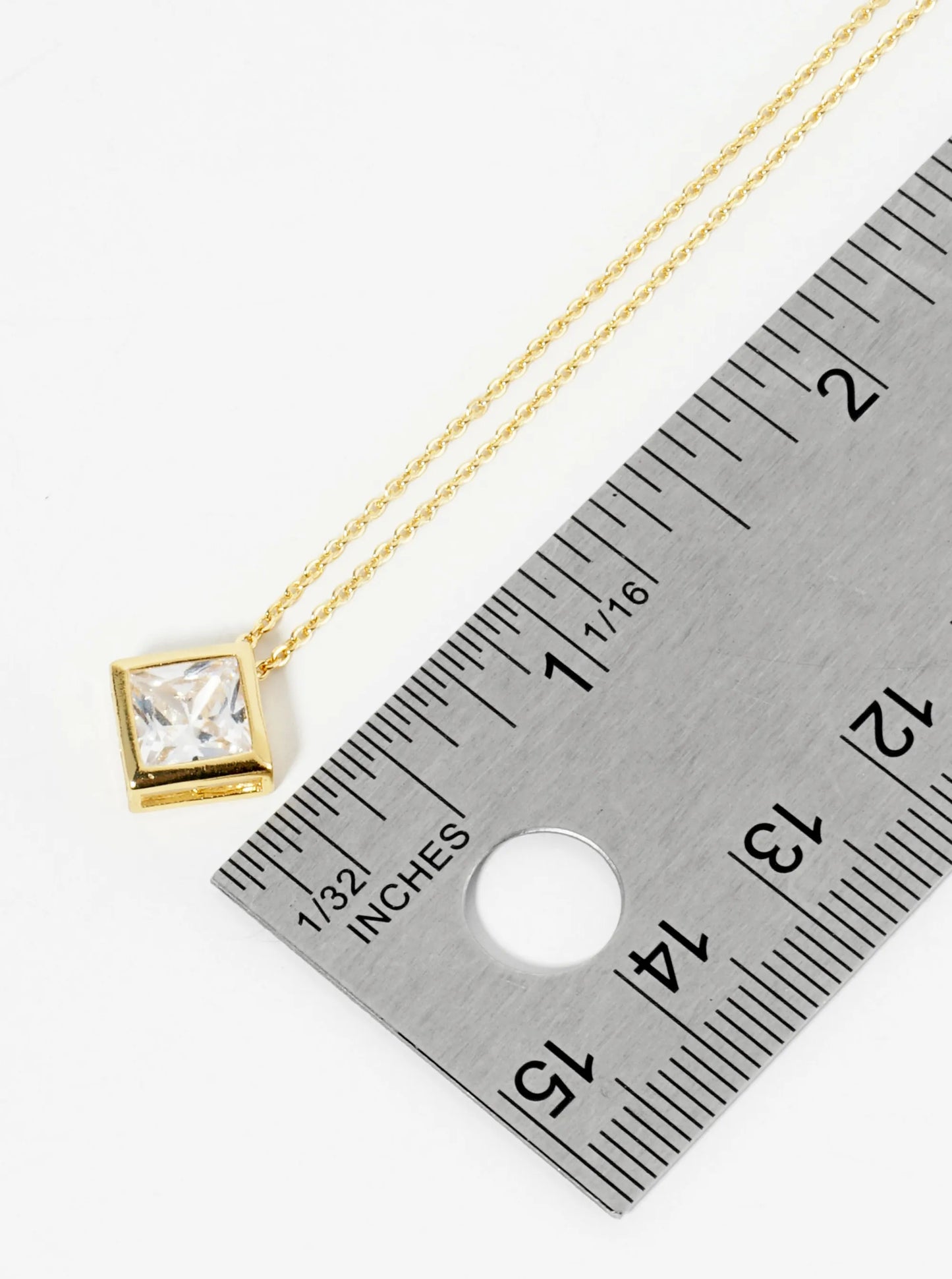 18K Gold Dipped 12mm Bezel Set Rhombus CZ Pendant Necklace