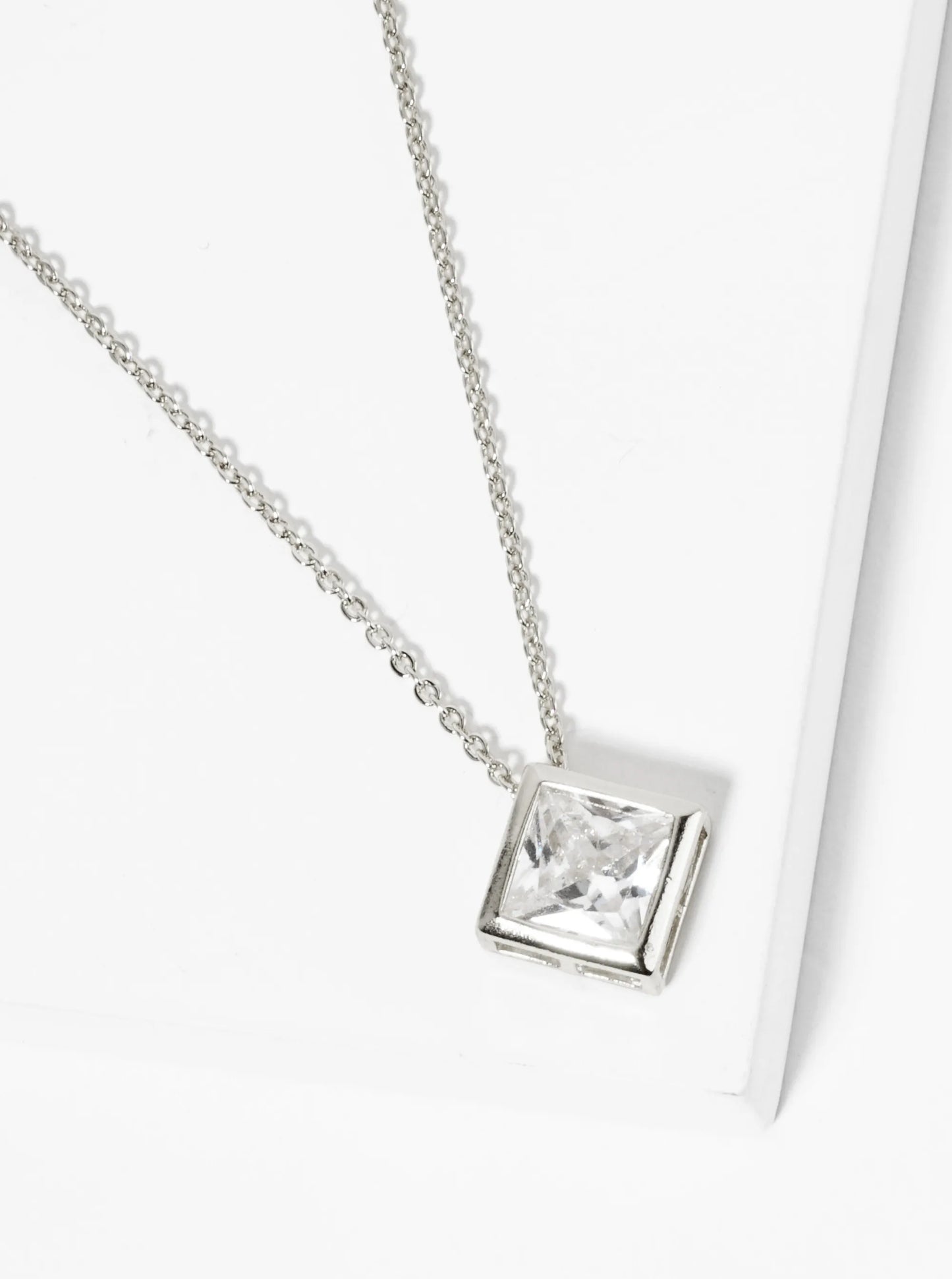 18K Gold Dipped 12mm Bezel Set Rhombus CZ Pendant Necklace