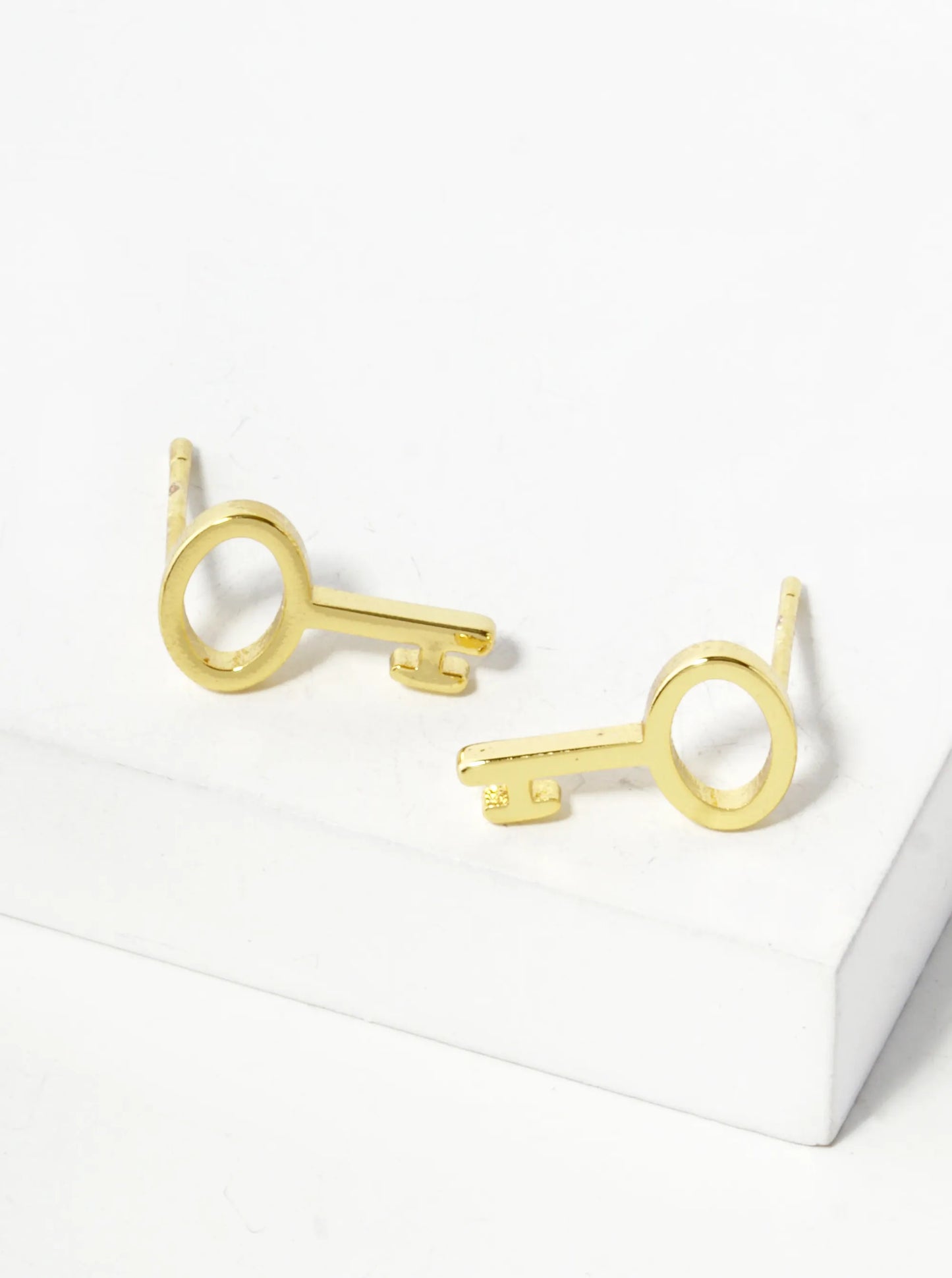 18K Gold Dipped 12mm Brass Key Sterling Silver Post Stud Earrings