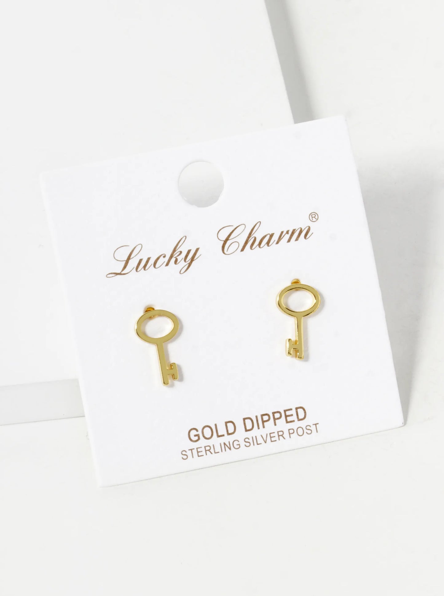 18K Gold Dipped 12mm Brass Key Sterling Silver Post Stud Earrings