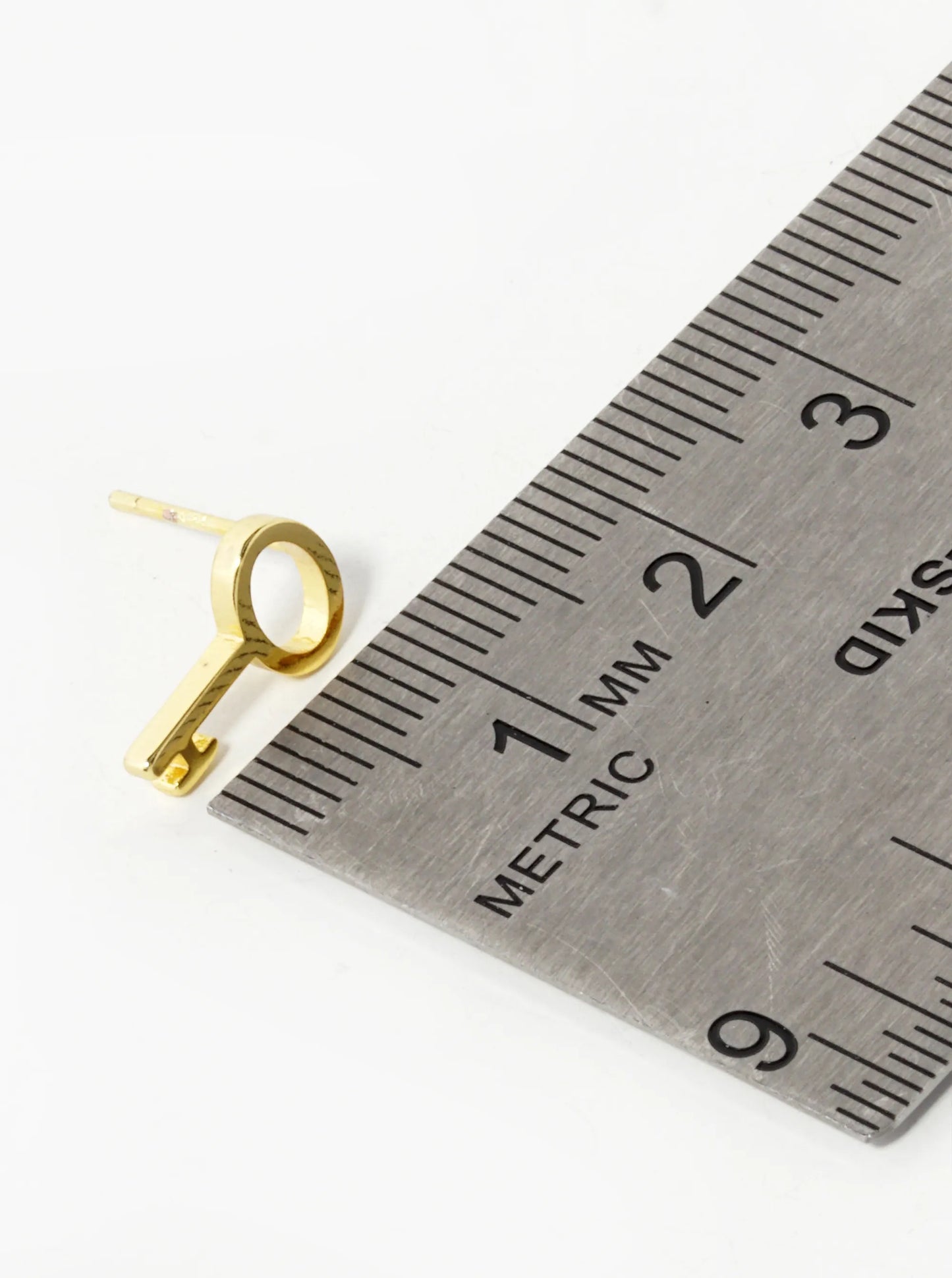 18K Gold Dipped 12mm Brass Key Sterling Silver Post Stud Earrings