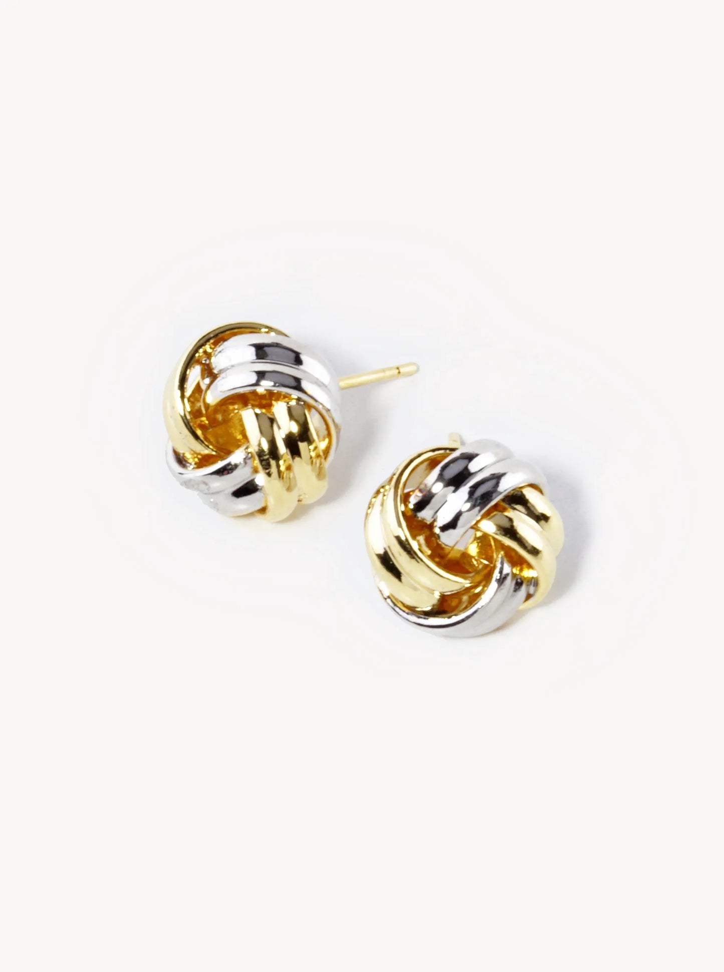 White Gold Dipped 12mm Brass Love Knot Stud Earrings