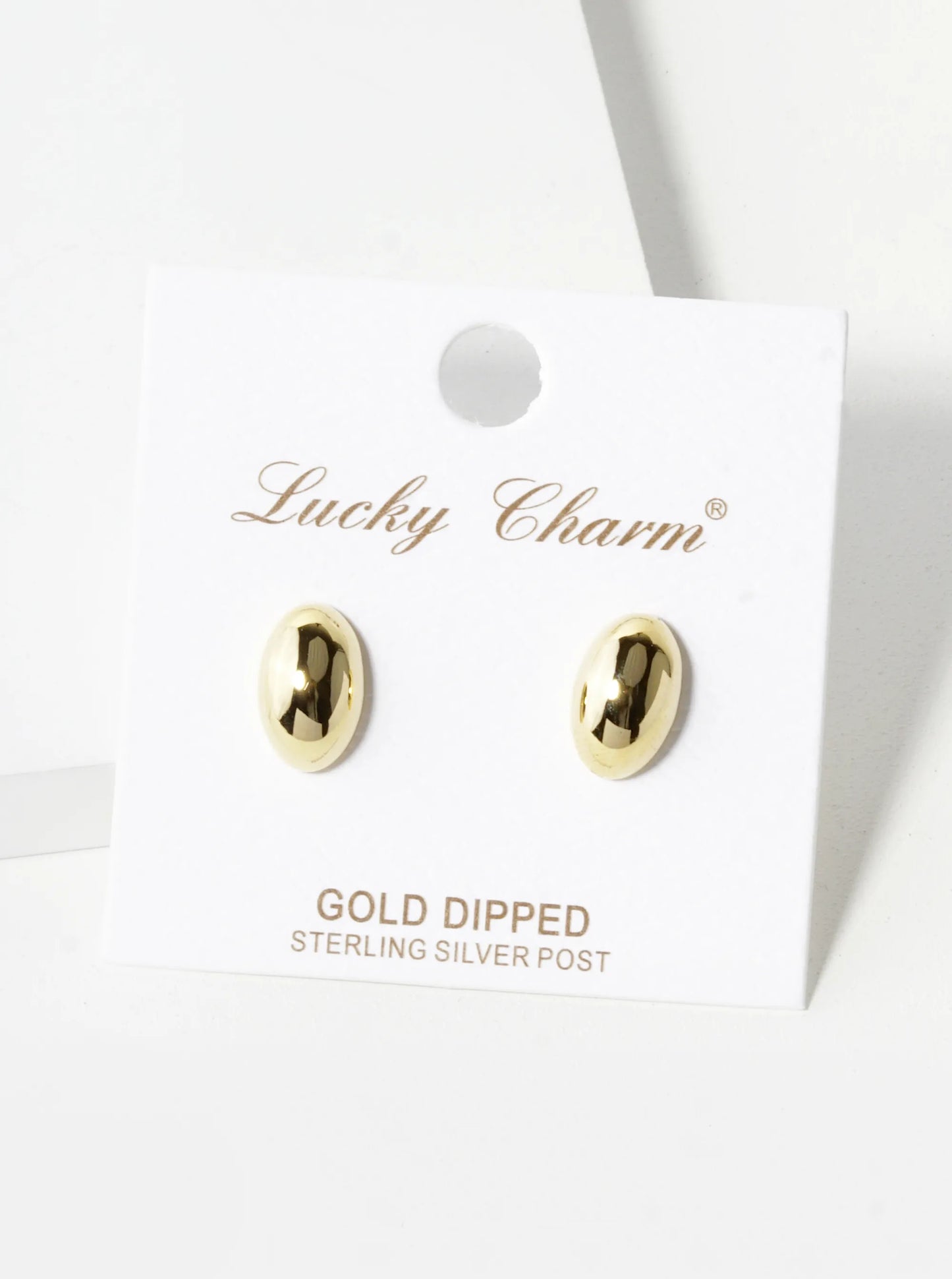 18K Gold Dipped 12mm Brass Puffy Oval Sterling Silver Post Stud Earrings