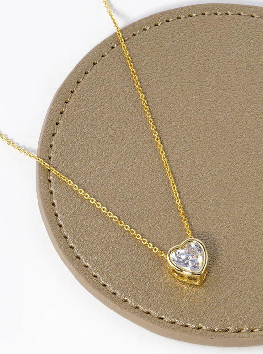 18K Gold Dipped 12mm CZ Stone Heart Pendant Necklace