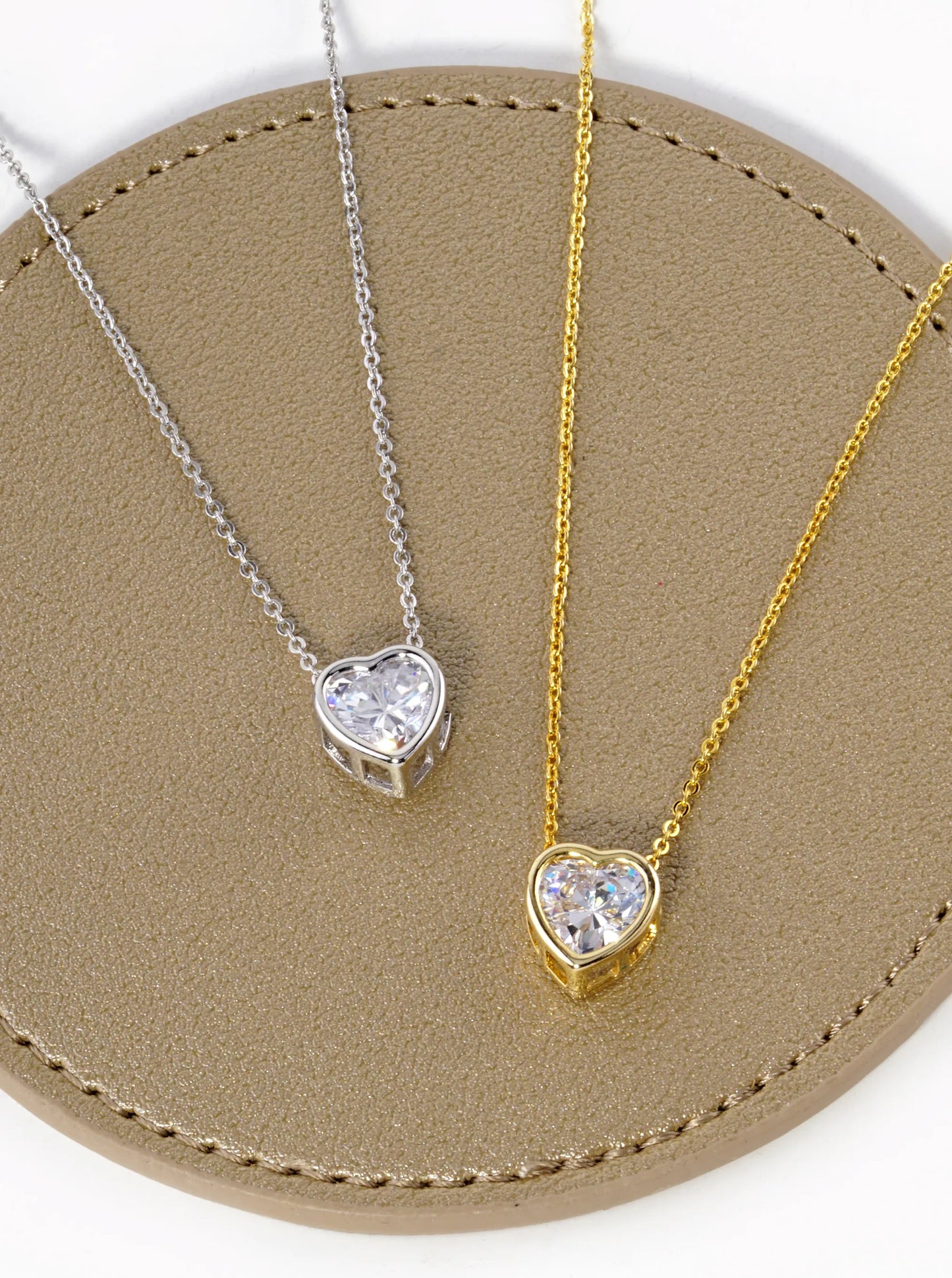 18K Gold Dipped 12mm CZ Stone Heart Pendant Necklace