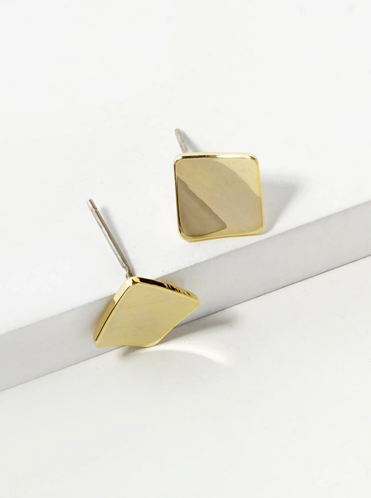 18K Gold Dipped 12mm Curved Brass Rhombus Sterling Silver Post Stud Earrings