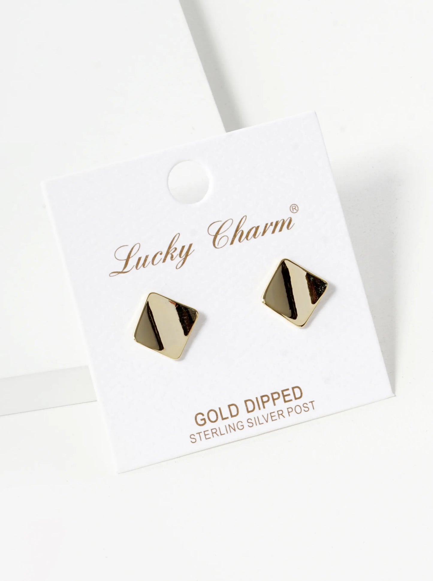 18K Gold Dipped 12mm Curved Brass Rhombus Sterling Silver Post Stud Earrings