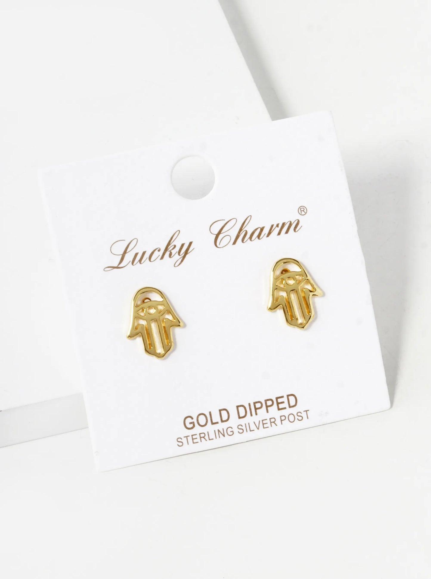 18K Gold Dipped 12mm Filigree Brass Hamsa Sterling Silver Post Stud Earrings