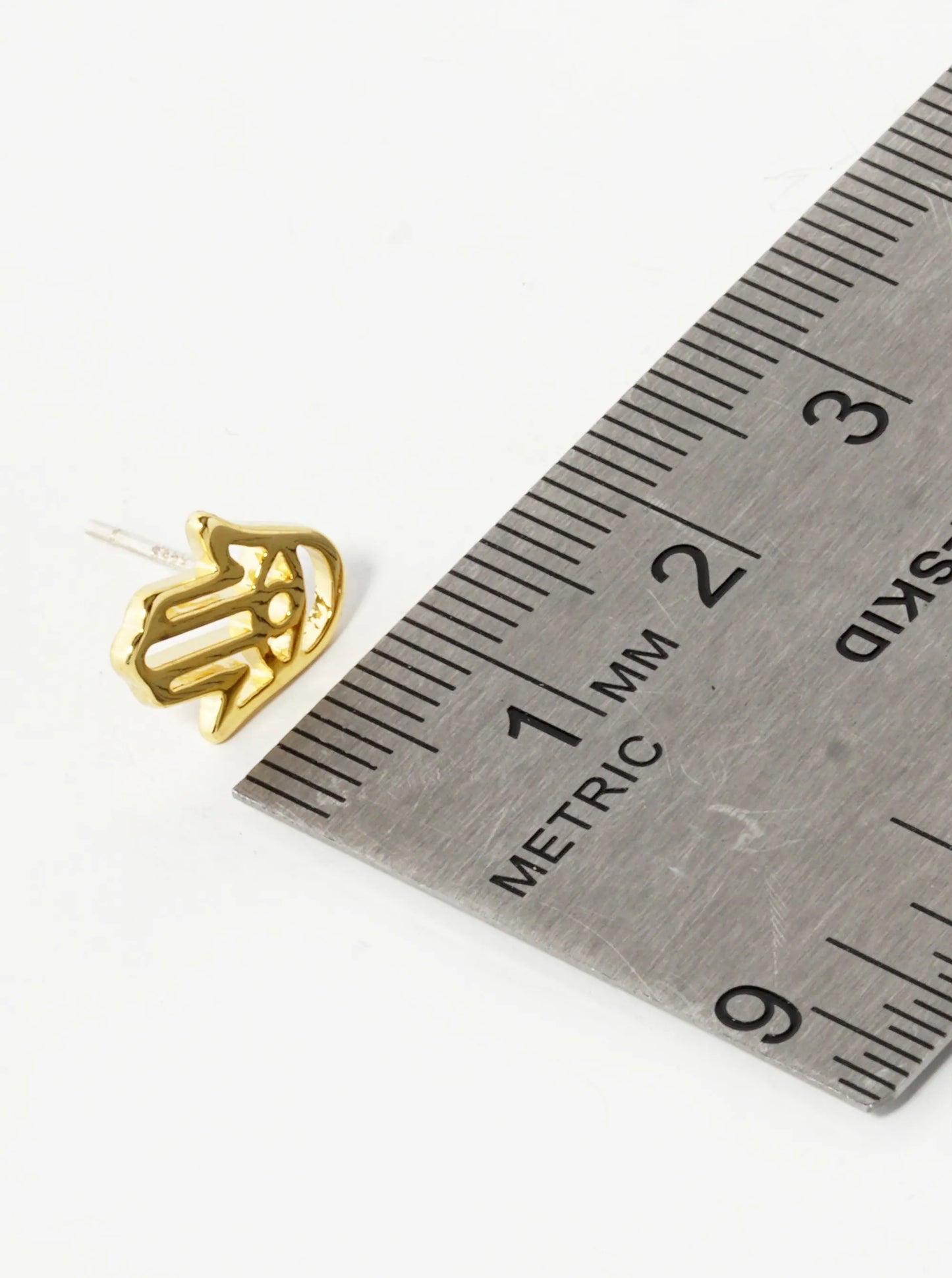 18K Gold Dipped 12mm Filigree Brass Hamsa Sterling Silver Post Stud Earrings