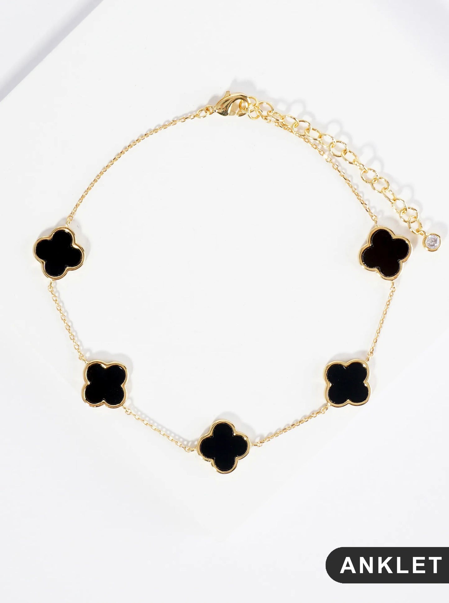 18K Gold Dipped 12mm Five Quatrefoil Brass Chain Anklet