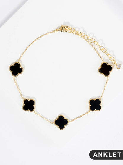 18K Gold Dipped 12mm Five Quatrefoil Brass Chain Anklet