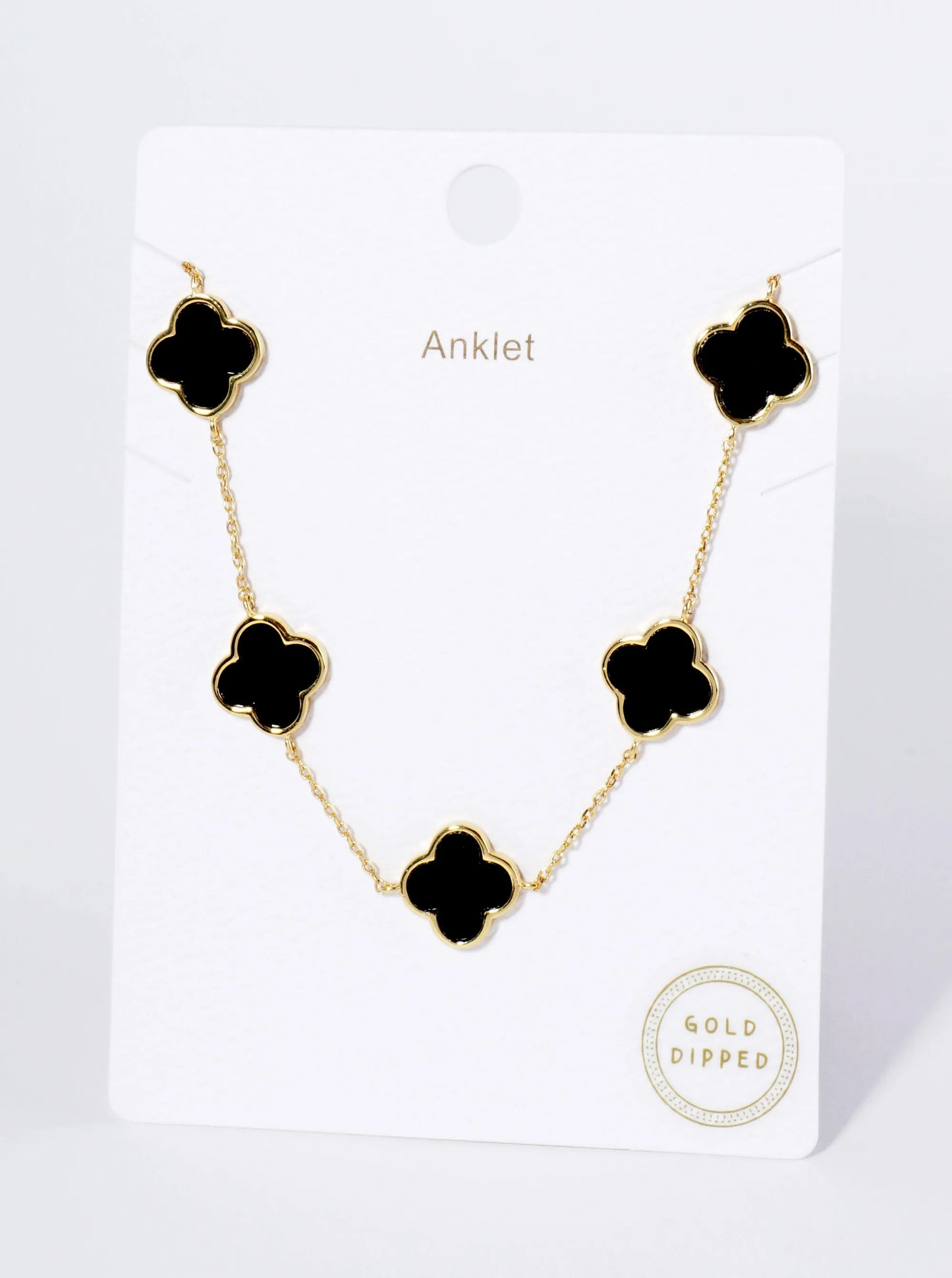 18K Gold Dipped 12mm Five Quatrefoil Brass Chain Anklet