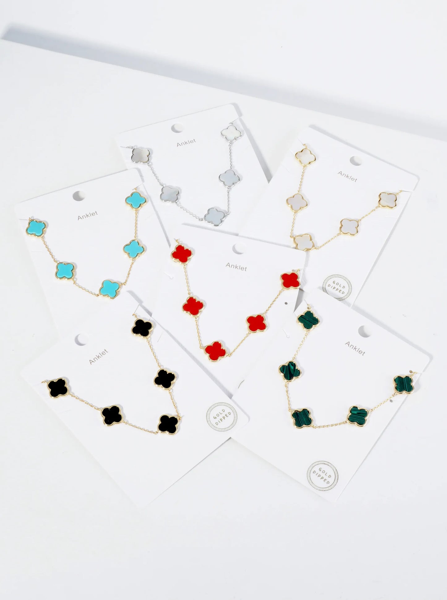 18K Gold Dipped 12mm Five Quatrefoil Brass Chain Anklet