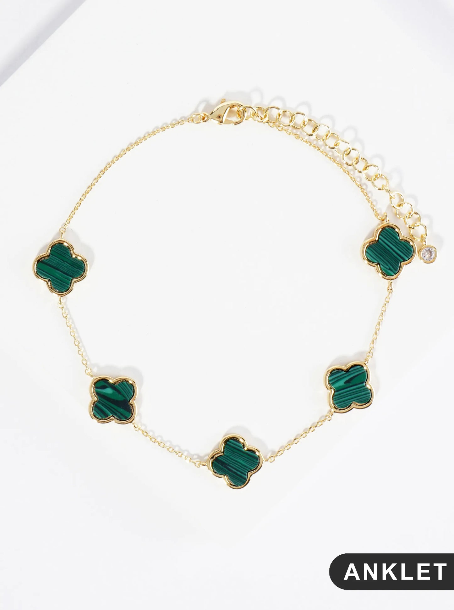 18K Gold Dipped 12mm Five Quatrefoil Brass Chain Anklet