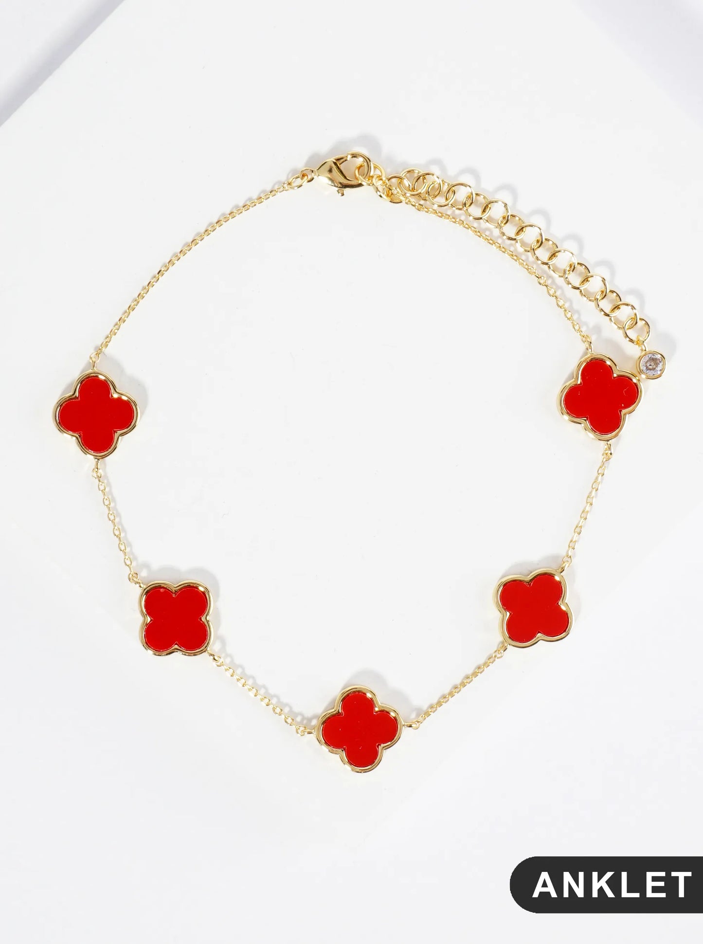 18K Gold Dipped 12mm Five Quatrefoil Brass Chain Anklet