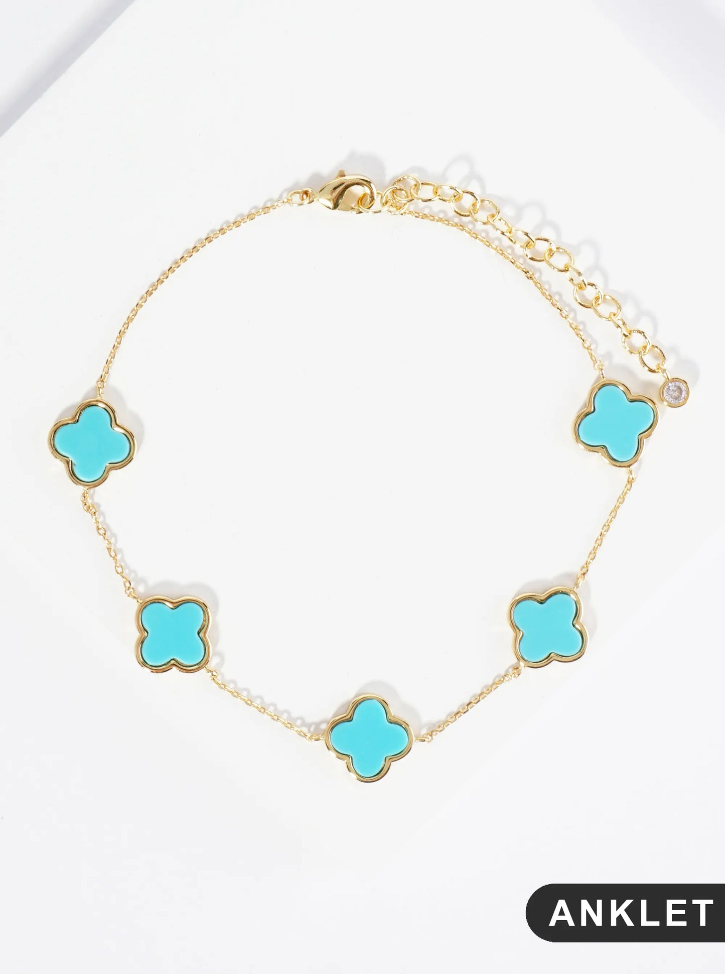 18K Gold Dipped 12mm Five Quatrefoil Brass Chain Anklet