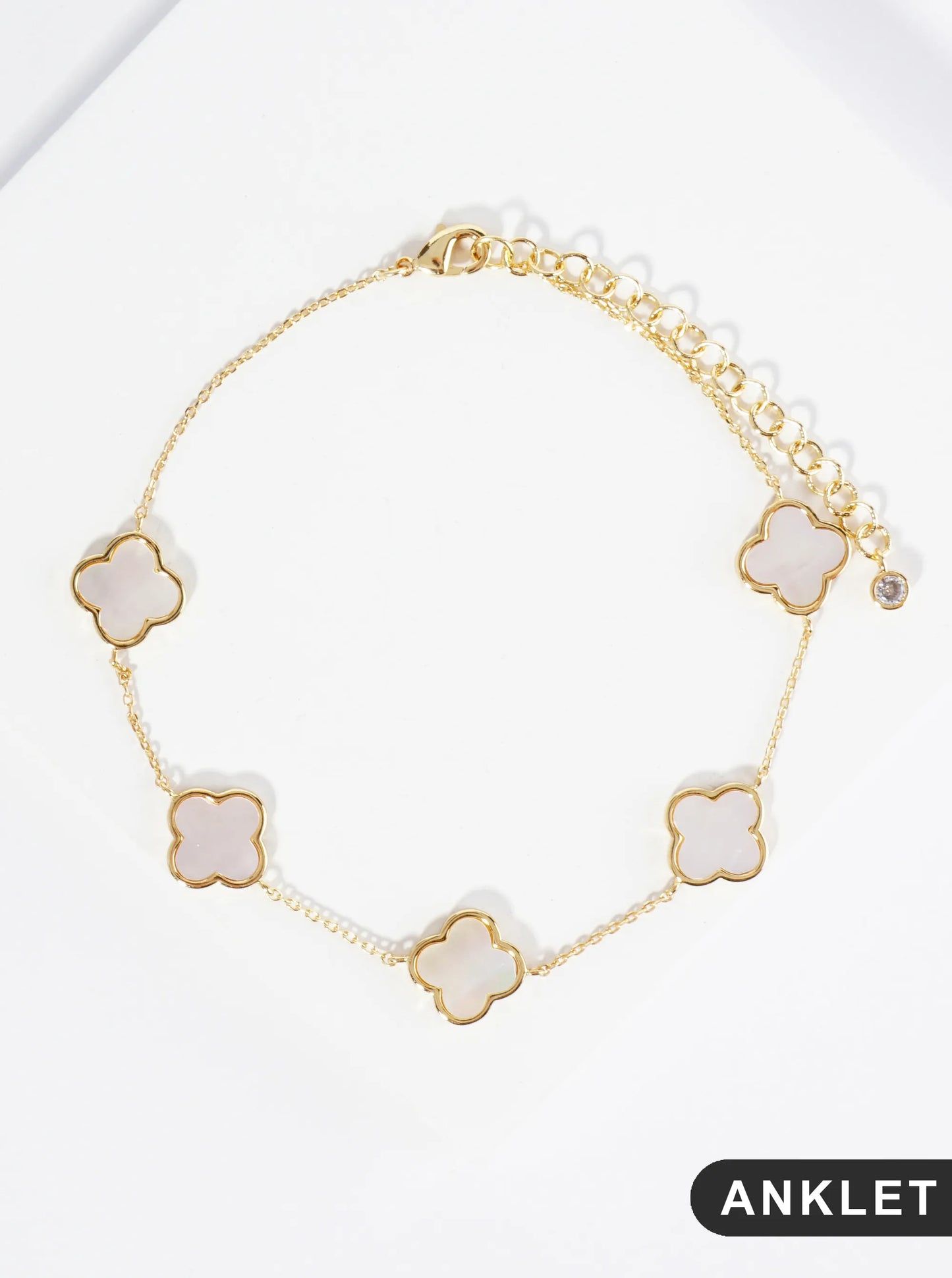 18K Gold Dipped 12mm Five Quatrefoil Brass Chain Anklet