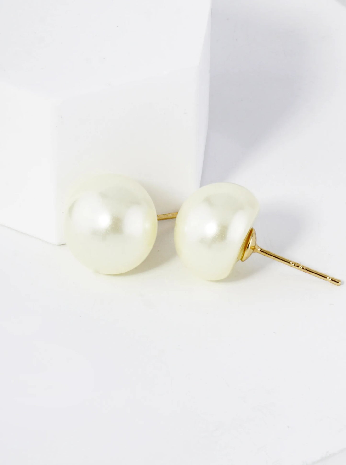 18K Gold Dipped 12mm Pearl Button Stud Earrings