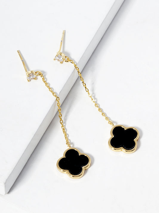 18K Gold Dipped 12mm Quatrefoil Chain Drop Dangle Post Earrings