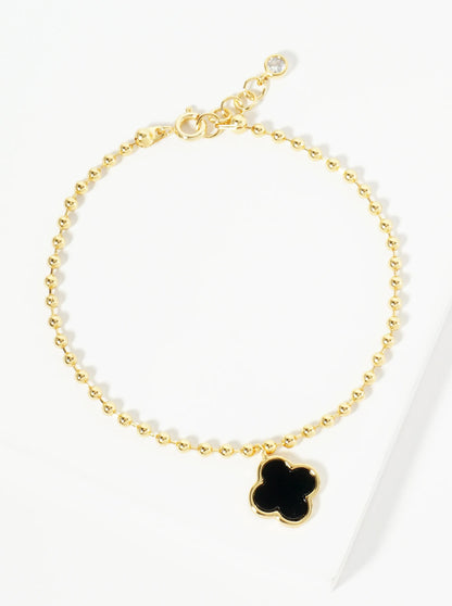 18K Gold Dipped 12mm Quatrefoil Charm Ball Chain Bracelet