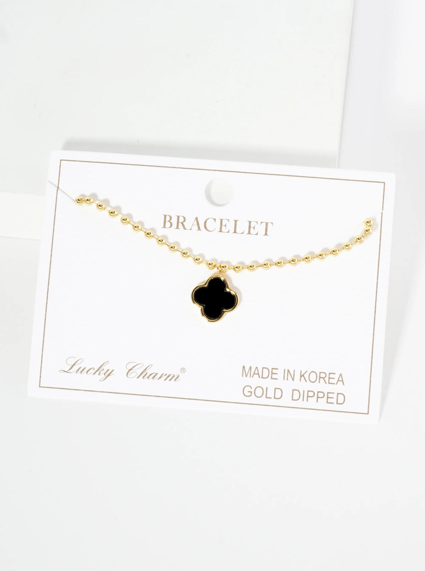 18K Gold Dipped 12mm Quatrefoil Charm Ball Chain Bracelet