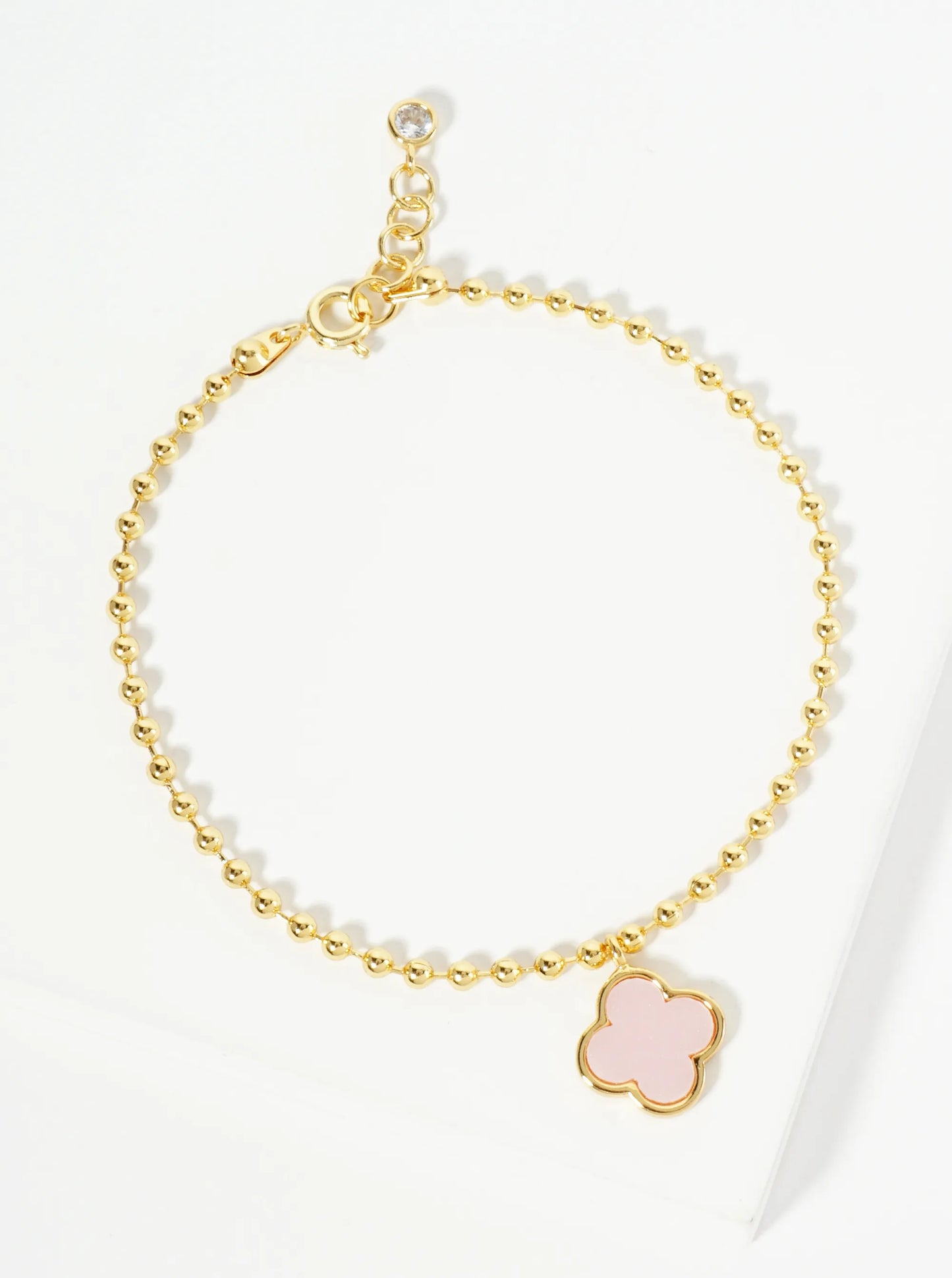18K Gold Dipped 12mm Quatrefoil Charm Ball Chain Bracelet