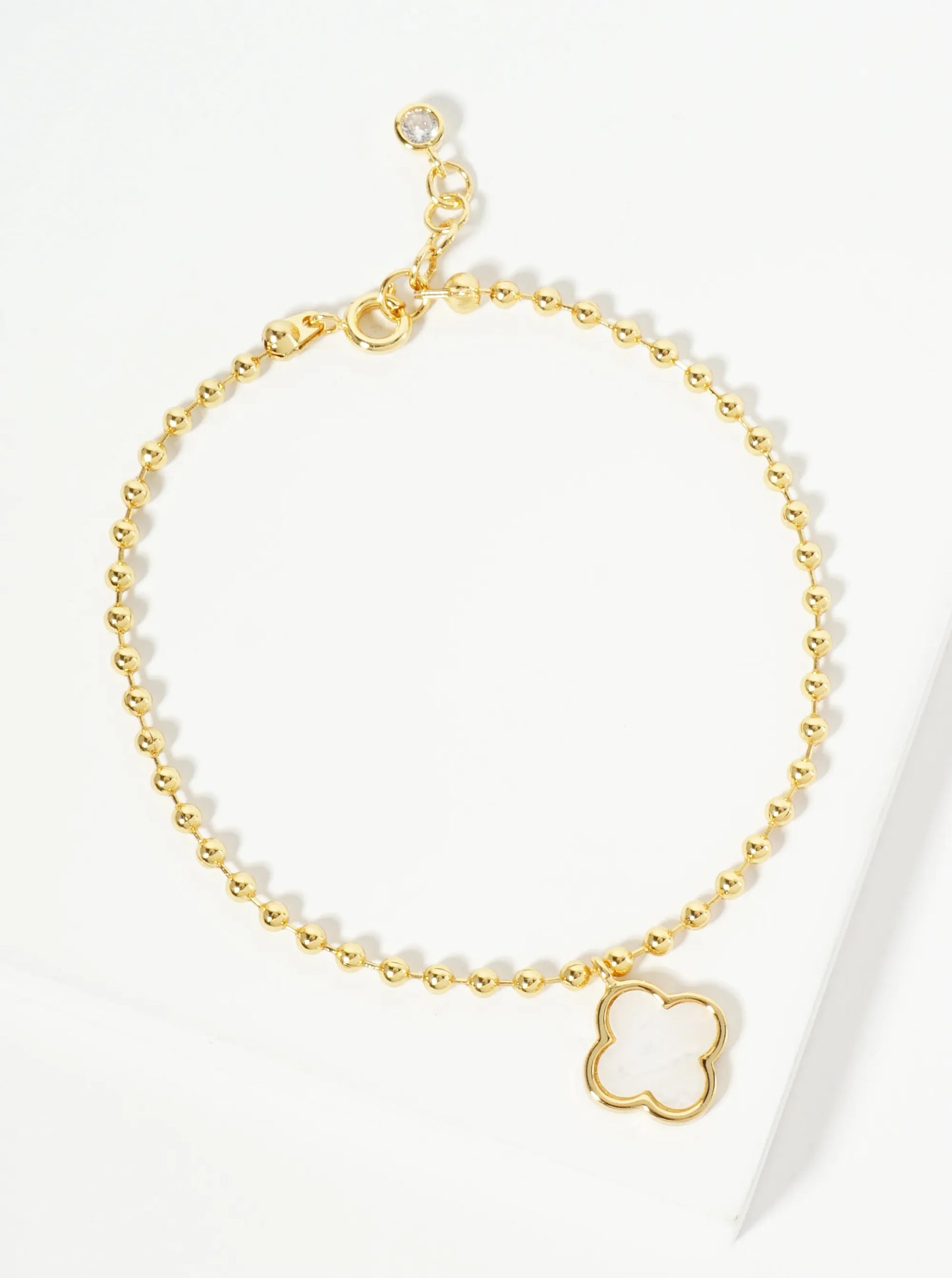 18K Gold Dipped 12mm Quatrefoil Charm Ball Chain Bracelet