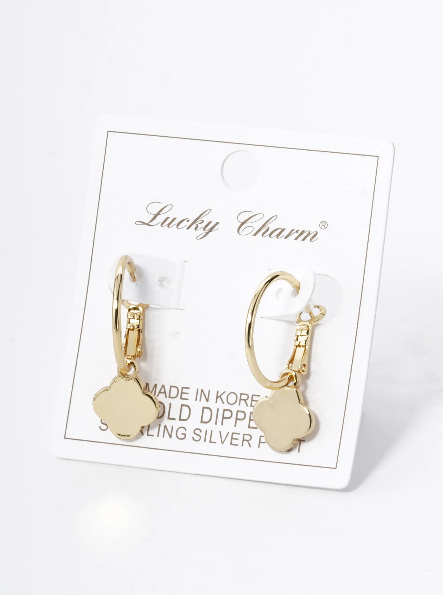 18K Gold Dipped 12mm Quatrefoil Drop 20mm Leverback Hoop Earrings