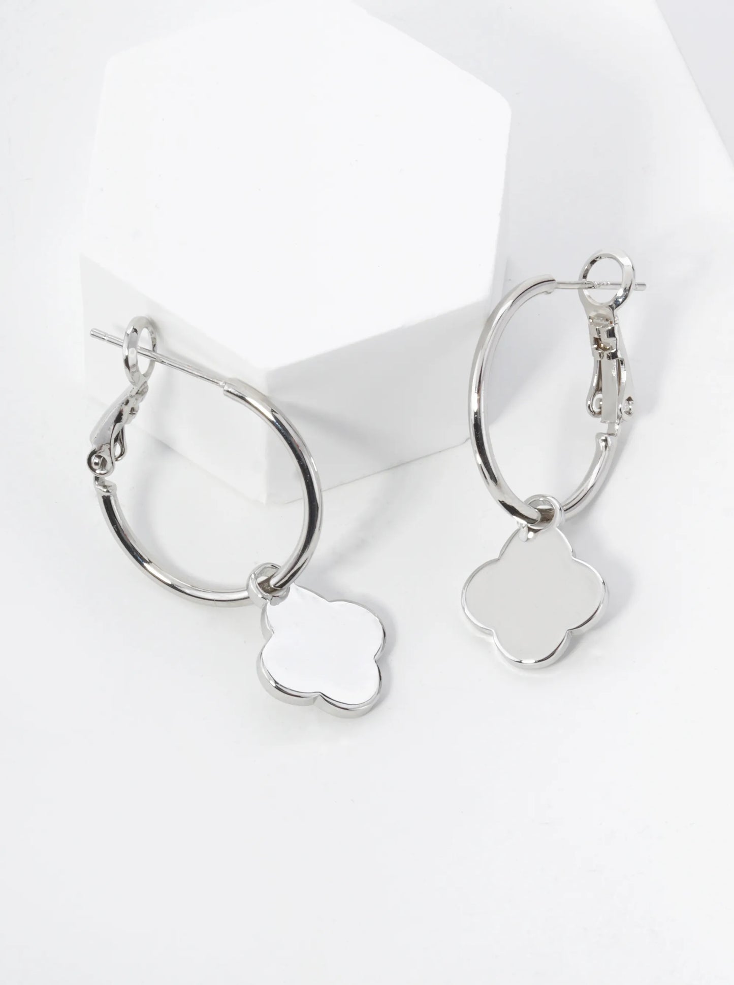 18K Gold Dipped 12mm Quatrefoil Drop 20mm Leverback Hoop Earrings