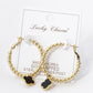 18K Gold Dipped 12mm Quatrefoil Drop 30mm Ball Beaded Leverback Hoop Earrings