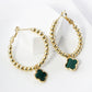 18K Gold Dipped 12mm Quatrefoil Drop 30mm Ball Beaded Leverback Hoop Earrings