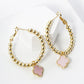 18K Gold Dipped 12mm Quatrefoil Drop 30mm Ball Beaded Leverback Hoop Earrings
