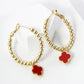 18K Gold Dipped 12mm Quatrefoil Drop 30mm Ball Beaded Leverback Hoop Earrings