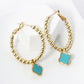 18K Gold Dipped 12mm Quatrefoil Drop 30mm Ball Beaded Leverback Hoop Earrings
